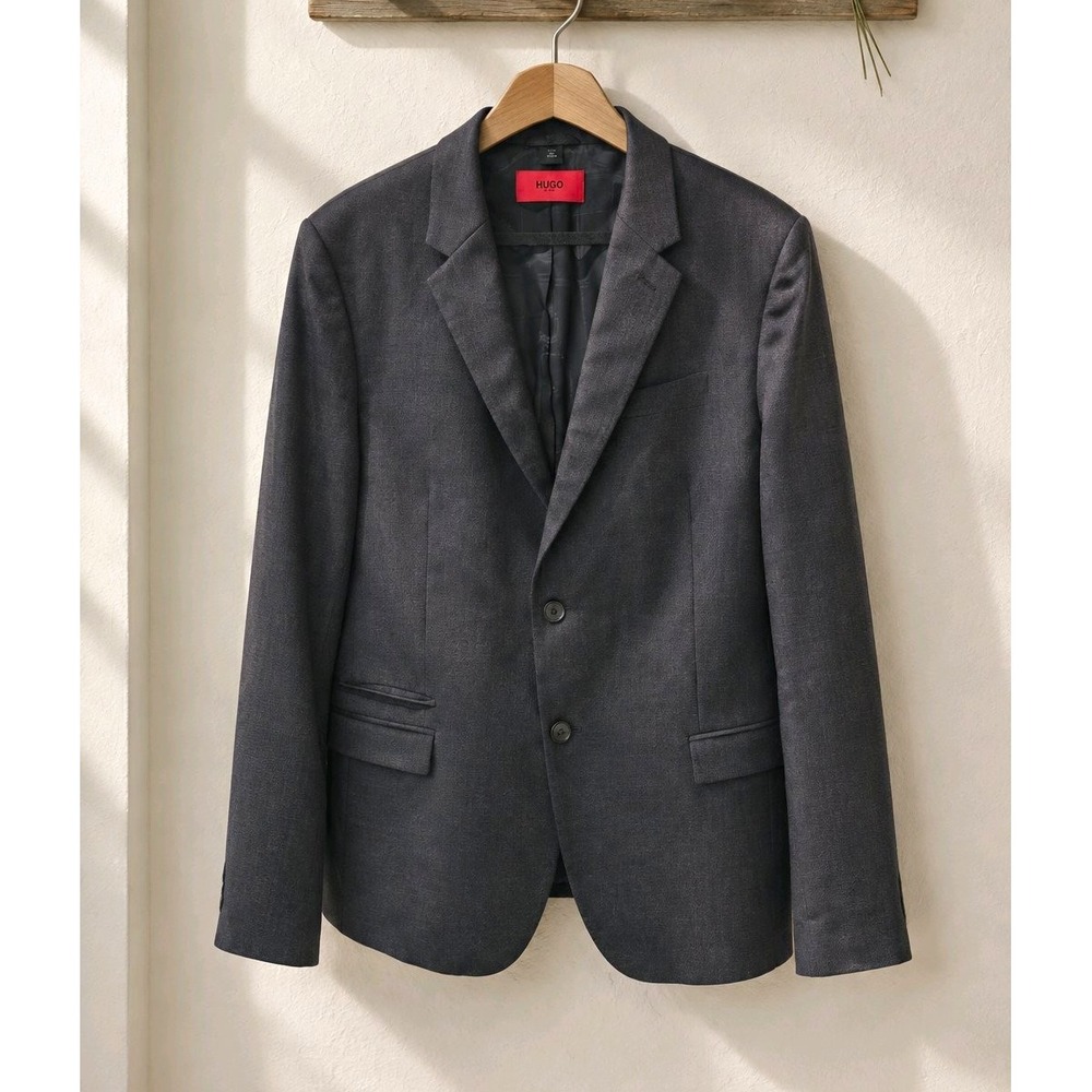 HUGO BOSS Wool Black Jkt Two-Button Single-Breasted 44R Suit Jacket Notch Lapel